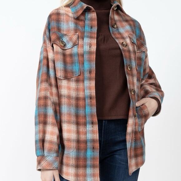 Ivy Jane Oversized Small / Medium Plaid Shacket Lightweight Button Down Shirt - Picture 1 of 7